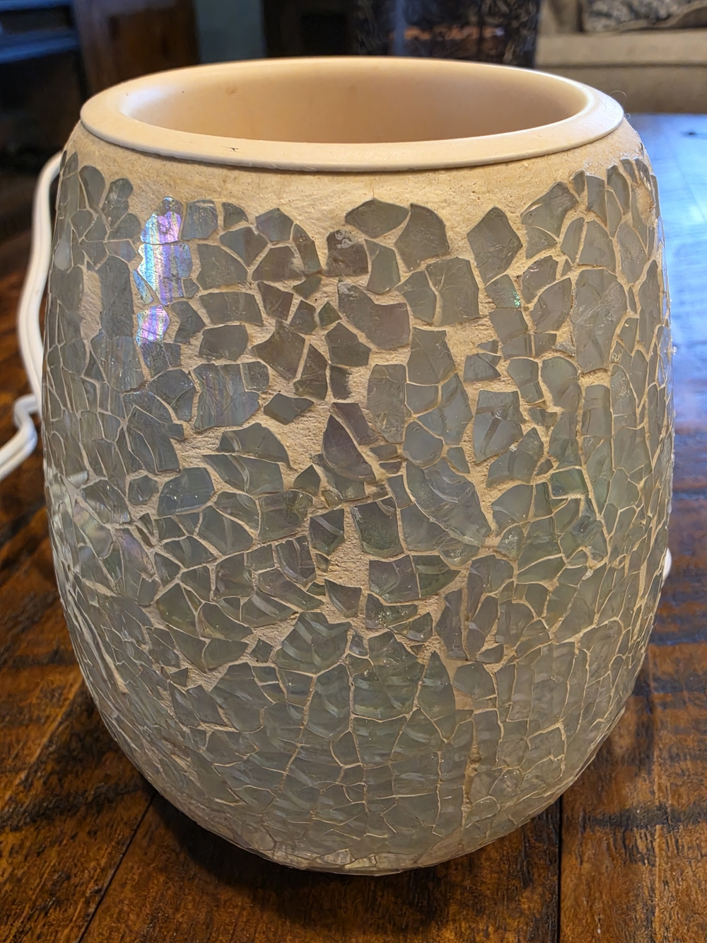 PartyLite Iridescent Mosaic Ceramic Candle Holder - Irridescent Cream and Pearl